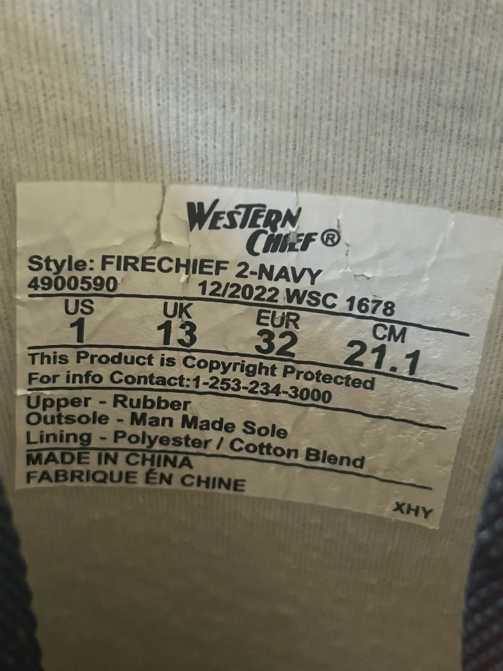 Western Chief Navy Rubber Rain Boots Waterproof Outdoor Mud Boots Kids Size 1